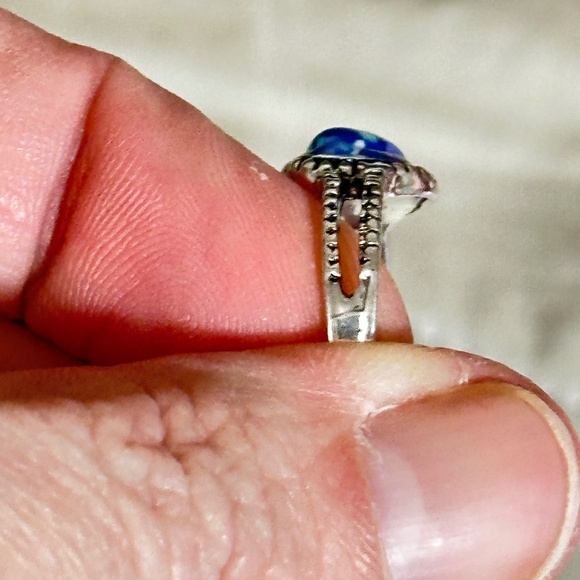 Silver ring w/heart cut multi-blue colored stone, most likely Mosaic Jasper NWOT - Picture 10 of 15